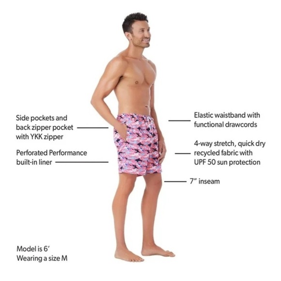 Men's Shark Pattern Board Shorts - Pink and Navy - Picture 2 of 8